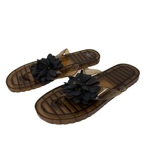 Marks & Spencer Black Jelly Sandals With Flower Detail Size UK 7/8   US 9/10‎